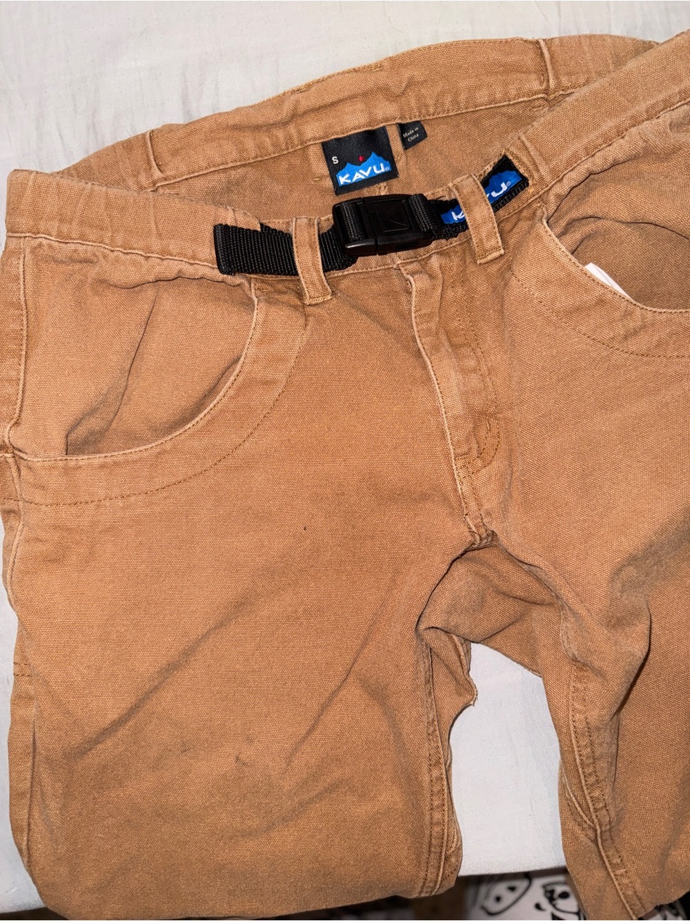 KAVU  Tan Canvas Pants with Built-In Belt